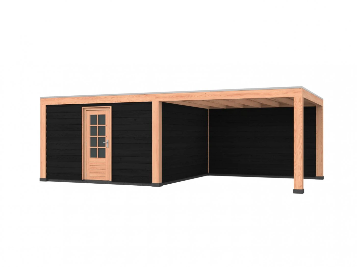 Douglas overkapping, 750 x 400, met achterwand en schuur, Westwood Robuust zwart - Afbeelding 1